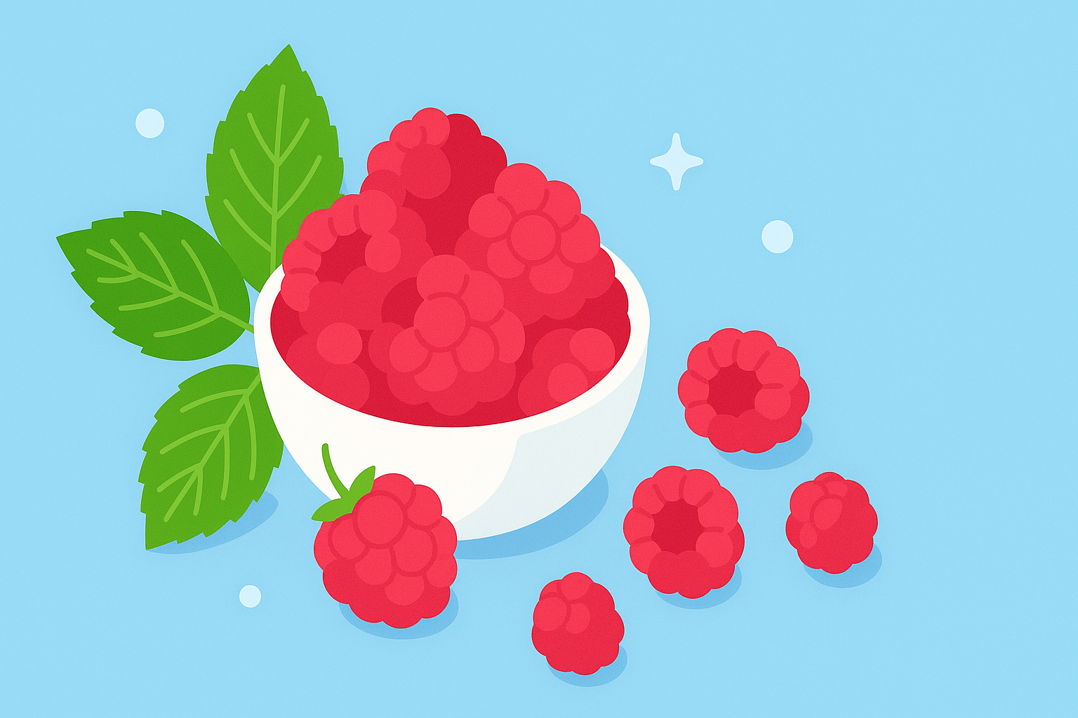 Raspberry in a bowl with leaves