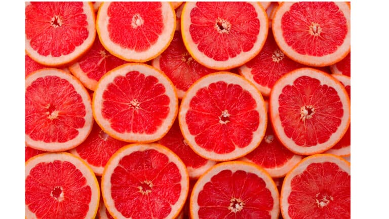 Three row of grapefruit halves