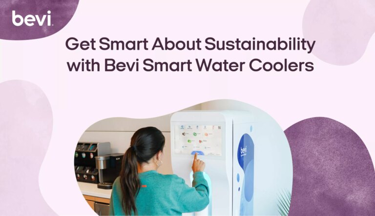 A girl standing in front of a Bevi Standup 2.0 water cooler