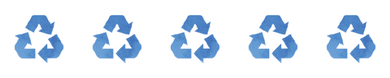 Row of five blue recycling icons