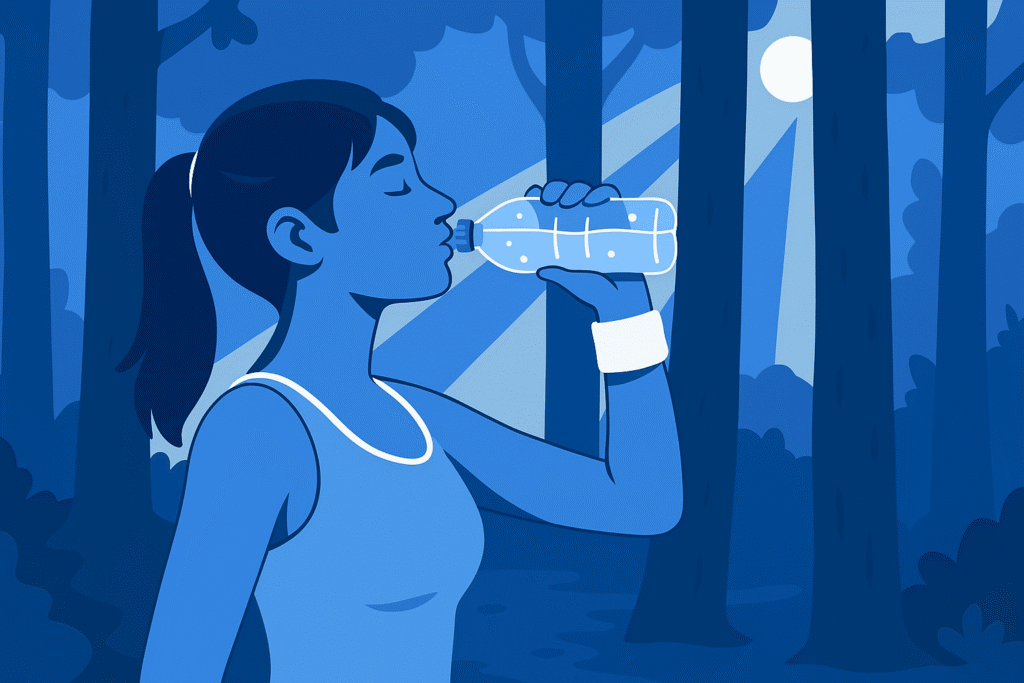 person drinking from flavored water bottle
