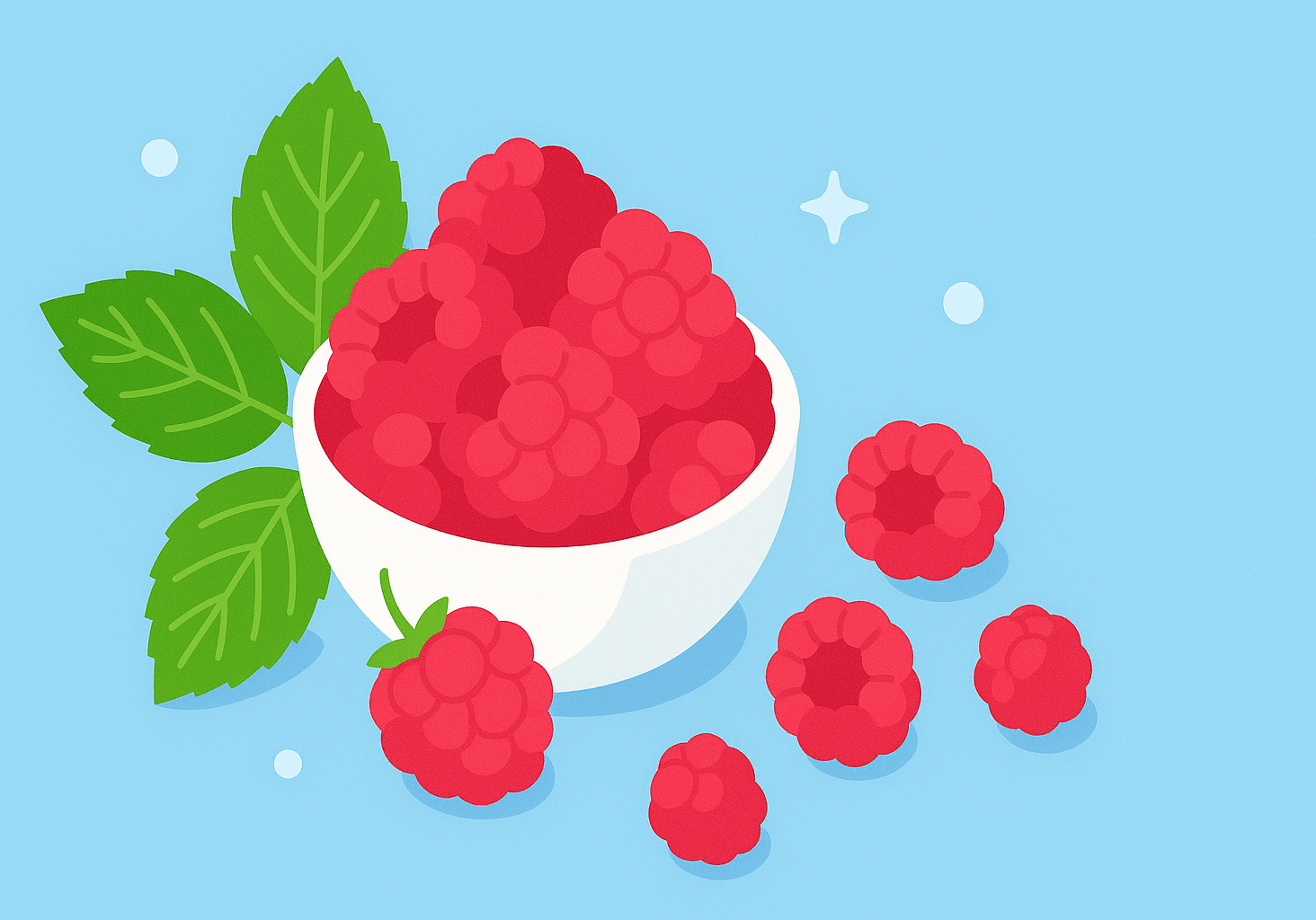 Raspberry in a bowl with leaves