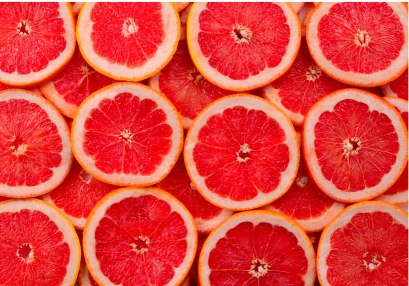 Three row of grapefruit halves