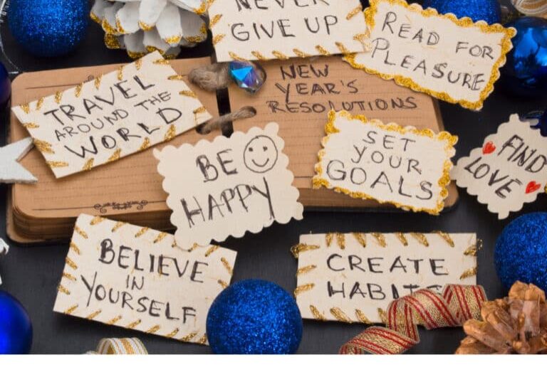 Various new year's resolutions written on sticky notes